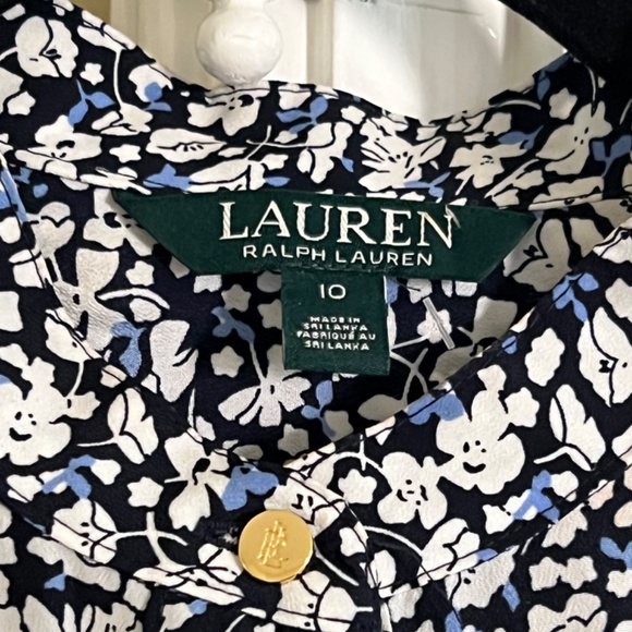Ralph Lauren - Blue Floral Print Long Sleeve Button-Up Shirtwaist Dress - Picture 6 of 6